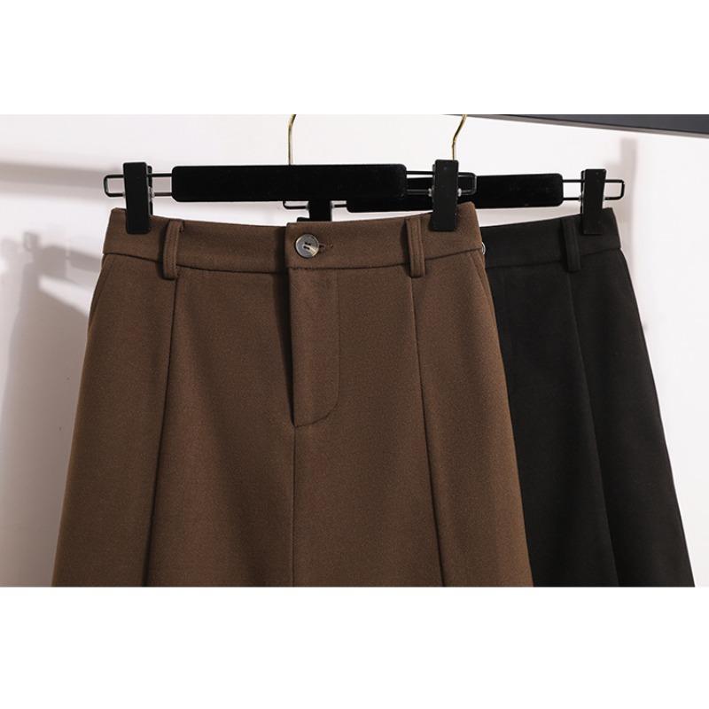 DIMANAF 2024 Neu Herbst Winter Übergröße Lang Damen Röcke A-Linie Oversize Dame Uni Elegant Hohe Taille Plissee Röcke