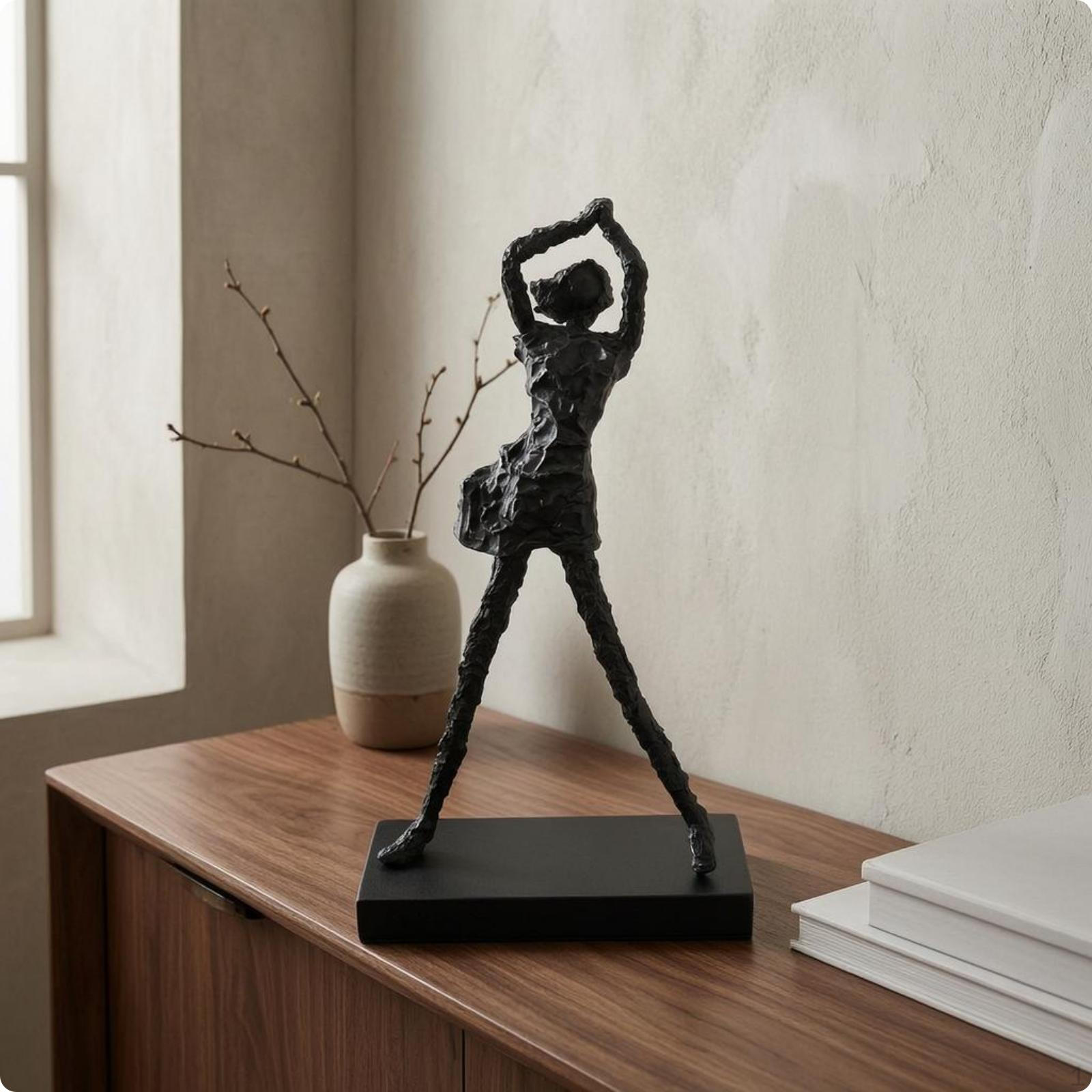 Tabletop Sculpture Black Metal Abstract Matte Finish Figurine Ornament a 221440cm
