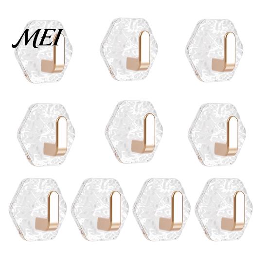 Wall Storage Hooks Acrylic Adhesive Hooks, Hexagonal Wave Shape, No Drilling Easy Transparent Installation Hook, Modern Style Clear for Bathroom