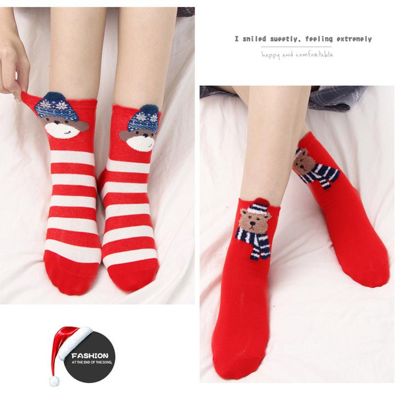 4 Pairs Cartoon Socks Red Socks Women Men Winter Animal Socks Elk Snowman Santa Claus Candy Bar Funny New Year Christmas Socks