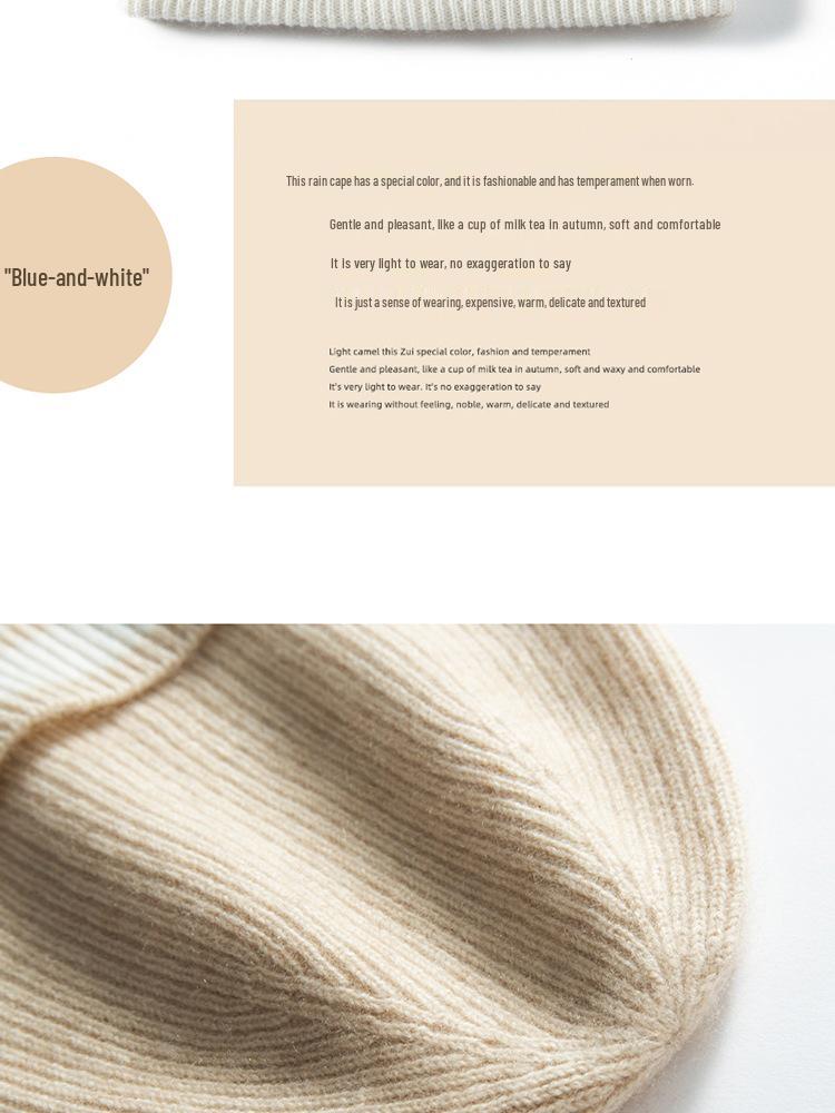 Women's Color Block Cashmere Knitted Beanie - Warm Ear Protection for Autumn and Winter