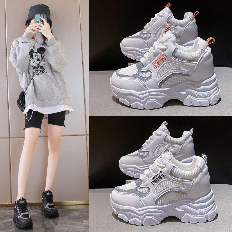 Inner Heightening Dad Shoes Women's Spring and Autumn Casual Versatile Breathable Mesh Heightening Sports White Shoes Lightweight Non-slip Bottom