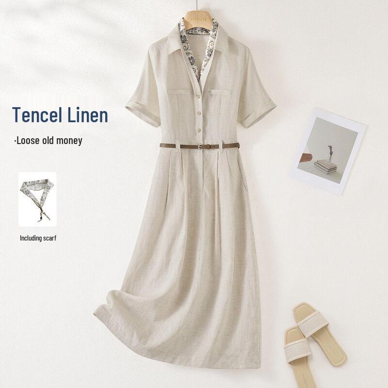 IHIMI Women s Summer V-Neck Linen Blend Midi Dress 2XL