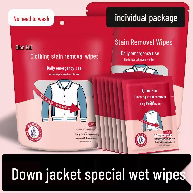 Portable No-Rinse Down Jacket Stain Remover Wet Wipes for Oil and Clothing Stains