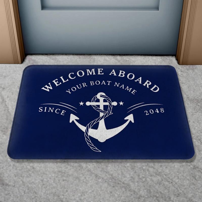 Welcome Aboaro Your Boat Name Since Floor Mat Personalized Nautical Rug Door Mat Entrance Carpet for Bathroom Welcome Mat