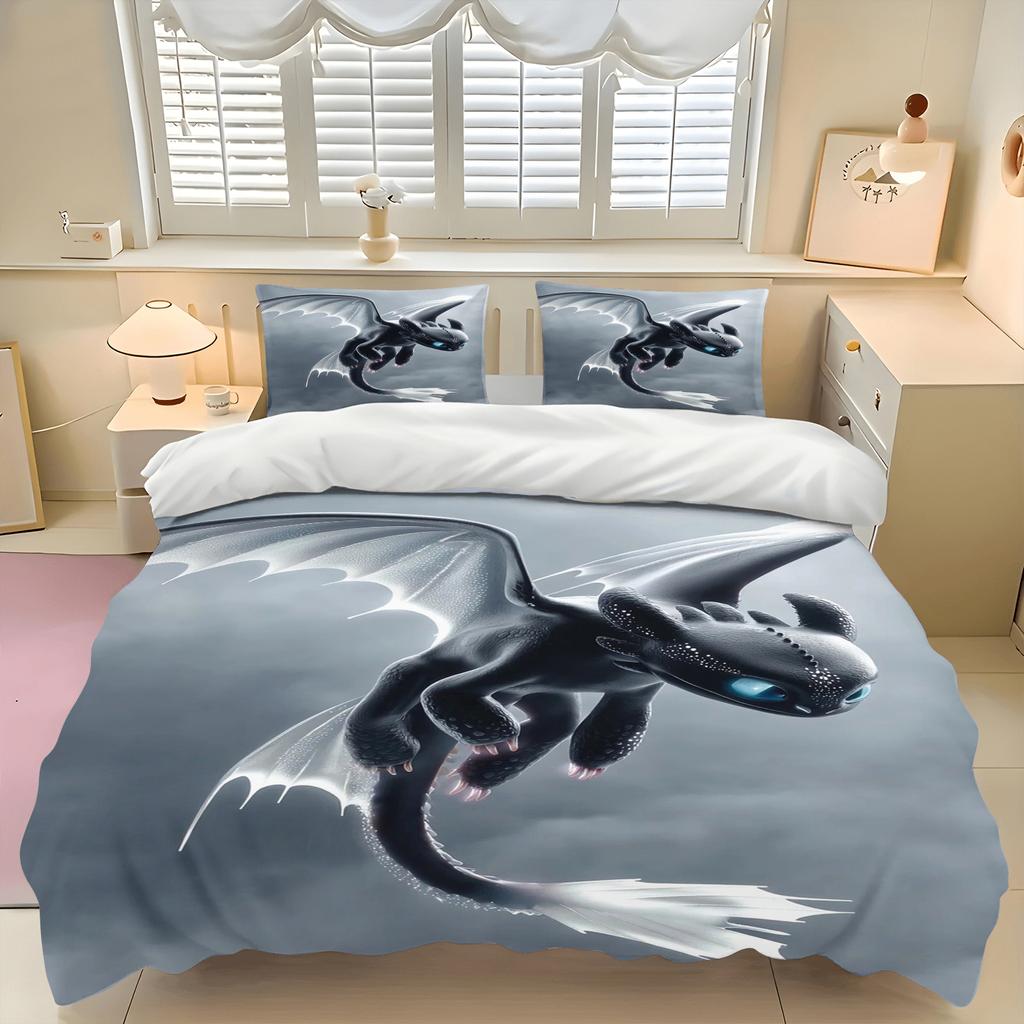 Dragon Cartoon Toothless Quilt Cover Duvet Breathable 2D Cute Printed Bedroom Comforter Warmth Polyester Bedding