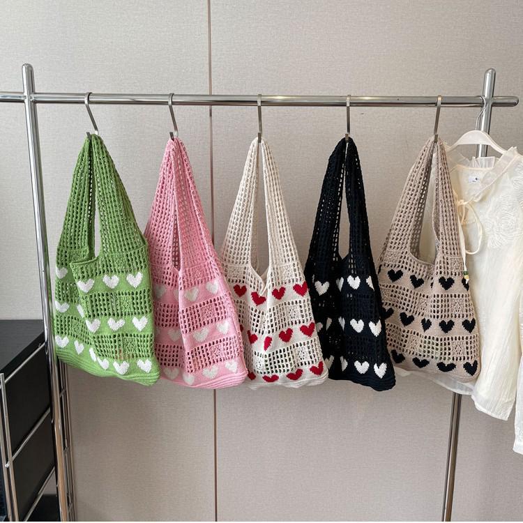 2024 Women's Heart Cutout Knitted Tote: Large-Capacity Handbag, Beach & Shopping Bag