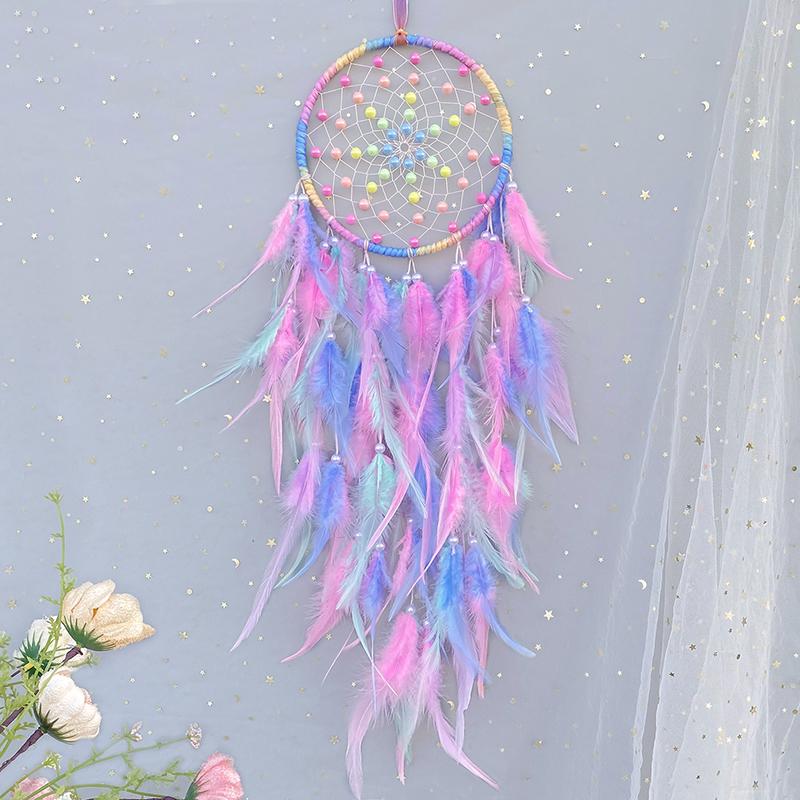 Dream Catcher Hand-woven Colorful Feather Wind Chimes Bedroom Hanging Ornaments Wall Decor Festival Party Gifts Home Accessory