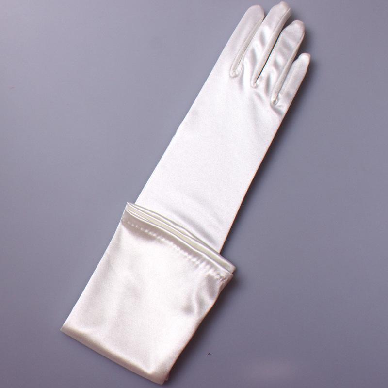 Mid-Length Satin Wedding Gloves for Christmas, Meetings, and Banquets – High Elasticity, Plain Design
