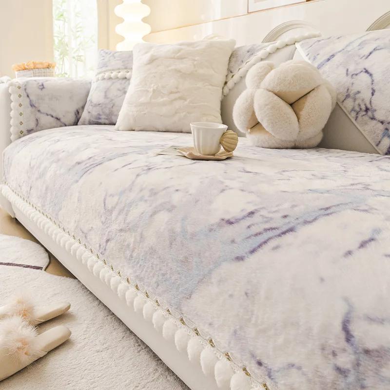 Роскошная бархатная подушка для дивана из кроличьего меха новая осенне-зимняя прямая подушка для сиденья фиксированный противоскользящий чехол для гостиной 70x90 2639₽