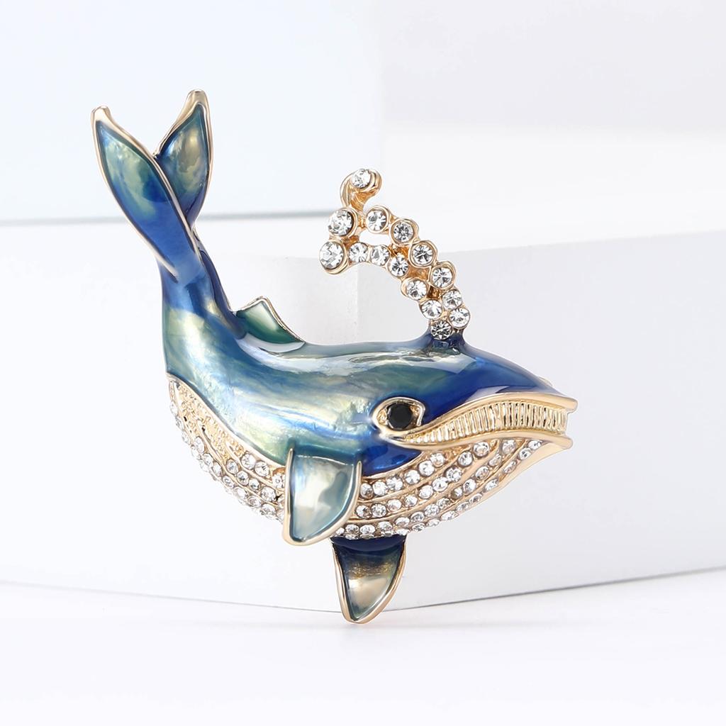 Fashion Enamel Whale Brooches for Women Rhinestone Sea Animal Pins Event Party Gifts New Backpack Decoration Clothes Accessories