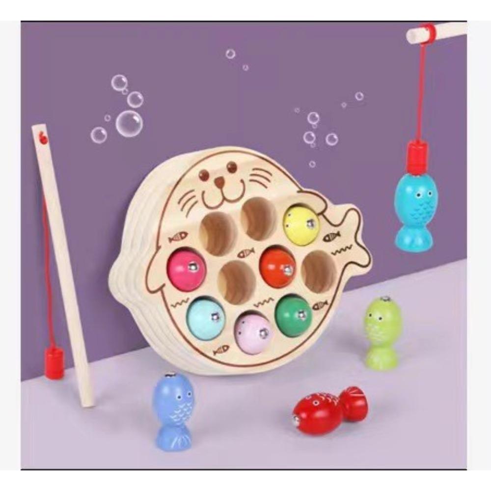 Magnetic Wooden Cartoon Dinosaur Kitten Frog Fishing Table Games Baby Brain Parent-Child Toys