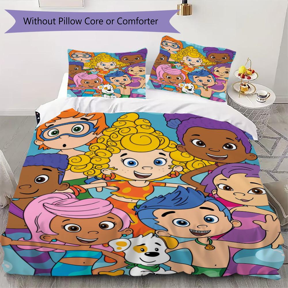 Bubble Guppies Inspired Pattern Bedding,Quilt Set Quilt Cover Pillowcase Home Birthday Gift (1*duvet Cover+2*pillowcase,without core)XSJT0917277