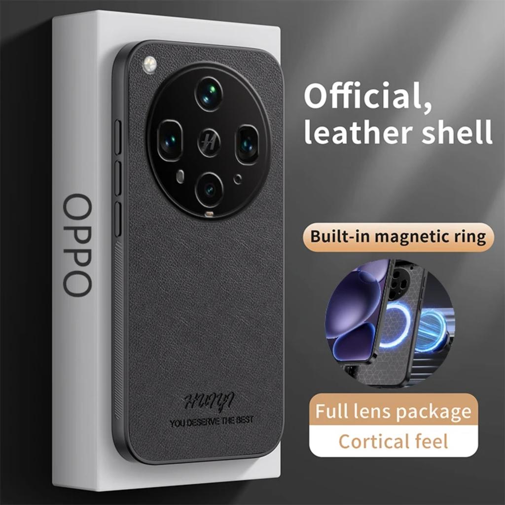 Leather Magsafe Case for Oppo Find X8 Ultra Car Magnetic Holder Wireless Charging Silicone Hard Phone Cover FindX8Ultra PKJ110