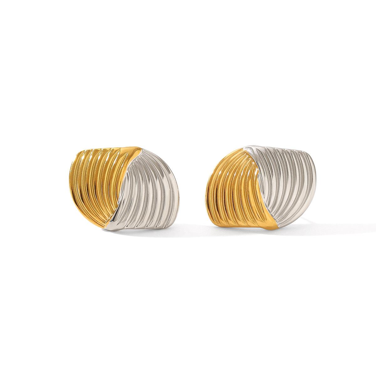 

Gold and silver color-block textured interlaced stud earrings, light luxury titanium steel earrings, high-end ear jewelry