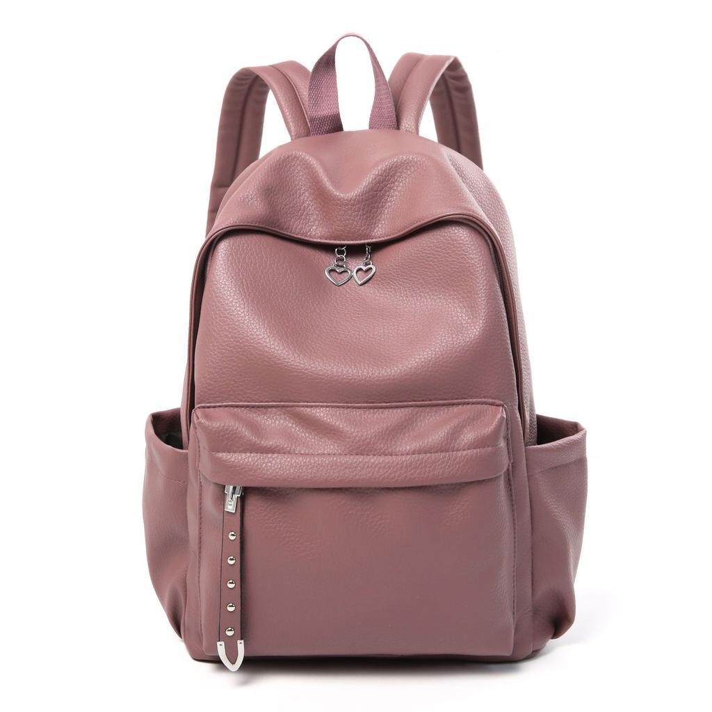 Schoolbag1011 new backpack soft leather retro high school schoolbag for boys and girls solid color high-end commuter computer backpack