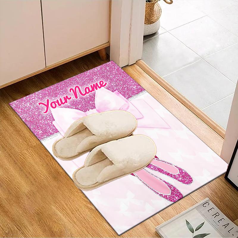 1PC Custom Name Pink Ballet Shoes Bow Theme Floor Mat Ideal for Living Room, Game Rooms, Office, Bedroom,Floor Mat Playful Design