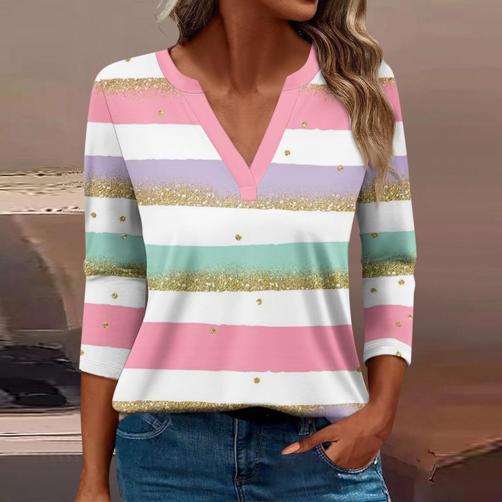 Women's T Shirt Tee Print Button 3/4 Sleeve Daily Weekend Fashion Basic V Neck Regular Top