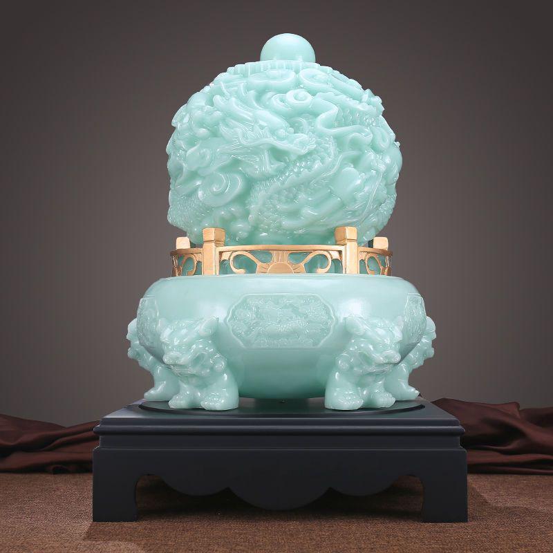 Nine Dragons Wealth-Attracting Jade Cauldron Ornament for Entryway, Living Room, or Office Desk - High-End Opening Gift