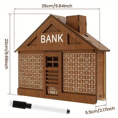 Wooden House-shaped Piggy Bank, Coin Piggy Box, Large Creative Desktop Piggy Bank, Rustic Handmade Wooden Decoration, Financial Goal Counter