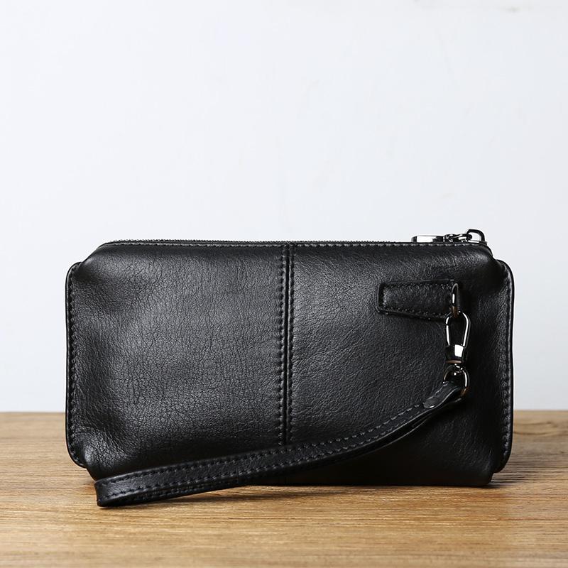 

NZPJ Leather Leisure Man With Long Purse, Soft Leather, Hand Zipper, Money Chuck Layer, Cowhide Credit Card Bag, Cell Phone Bag