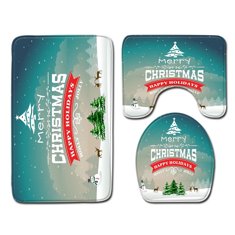 Christmas Bathroom Floor Mat Toilet Three-Piece Set