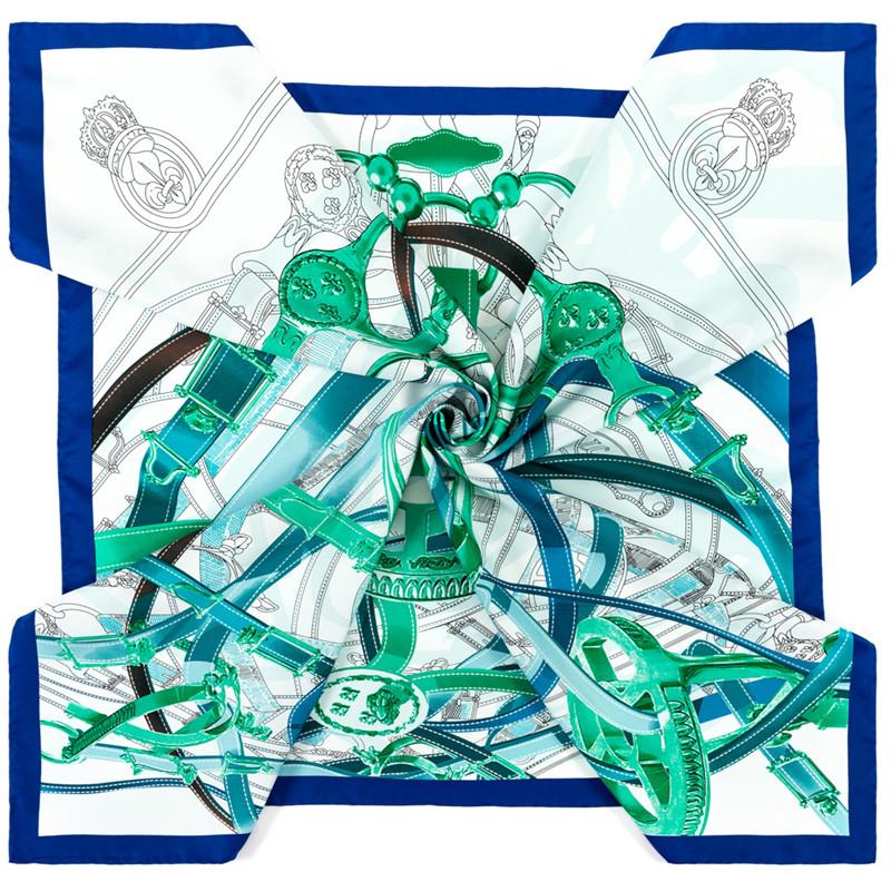 Twill Silk Scarf Women Belt Print Square Scarves Wraps Manual Rolled Echarpes Curled Foulards Femme Bandana Silk Hijabs 90CM