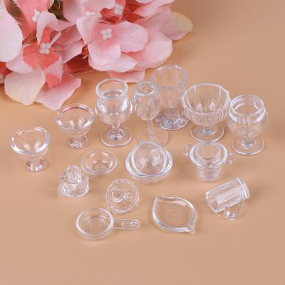 17Pcs/Set 1:12 Dollhouse Miniature Transparent Tableware Diy Pretend Play Toys
