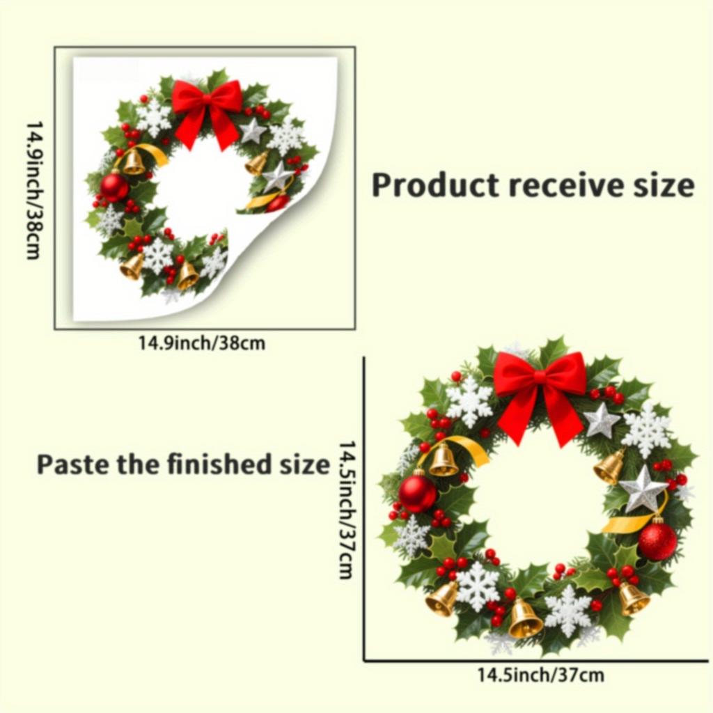 1pc Christmas Wreath Static Cling with Red Bow Golden Bells Snowflakes Window Door Mirror Sticker Waterprooof for Home Office