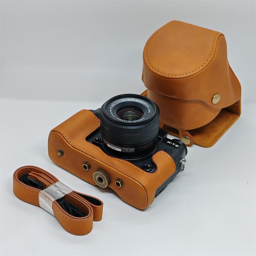 PU Leder Kameratasche Hülle für Fujifilm XT2 XT3 Fuji X-T2 X-T3 Schutz Aufbewahrung Basis Ganzkörperabdeckung mit Riemen