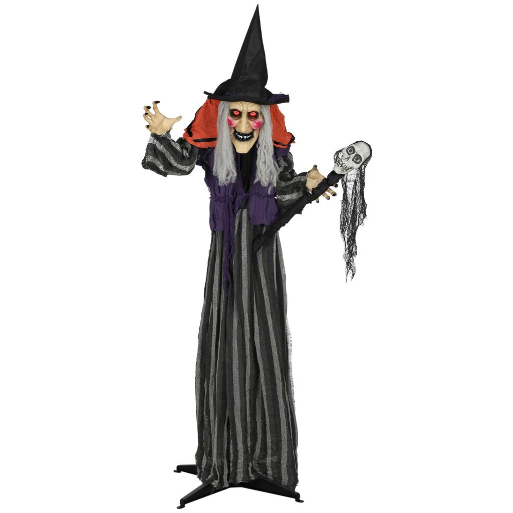 160 cm Halloween decoration, Halloween witch with LED lights, sound function, adjustable arms and body