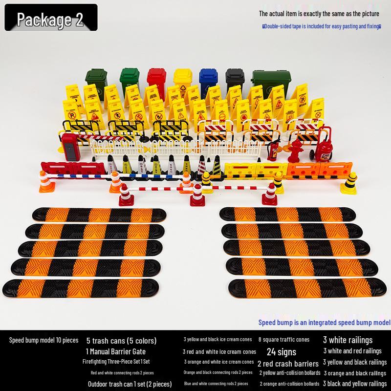 Speed Bump & Traffic Scene Model Toys: Cars, Cones, Signs, Lights, Plates
