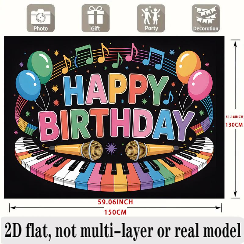 Music Theme Birthday Banner, Instruments Photo Backdrop Wall Decor for Party