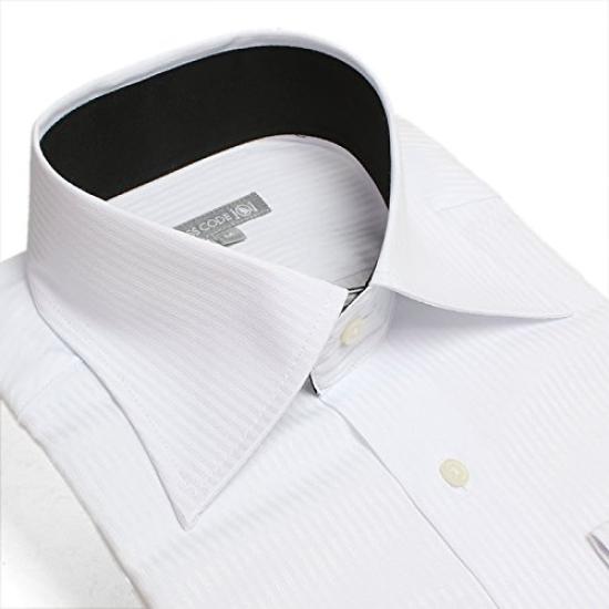 Code dress shirt A cool shirt for both business and casual wear Long sleeves Various sizes Regular 03 White jacquard stripe Wide collar 2002 Neck