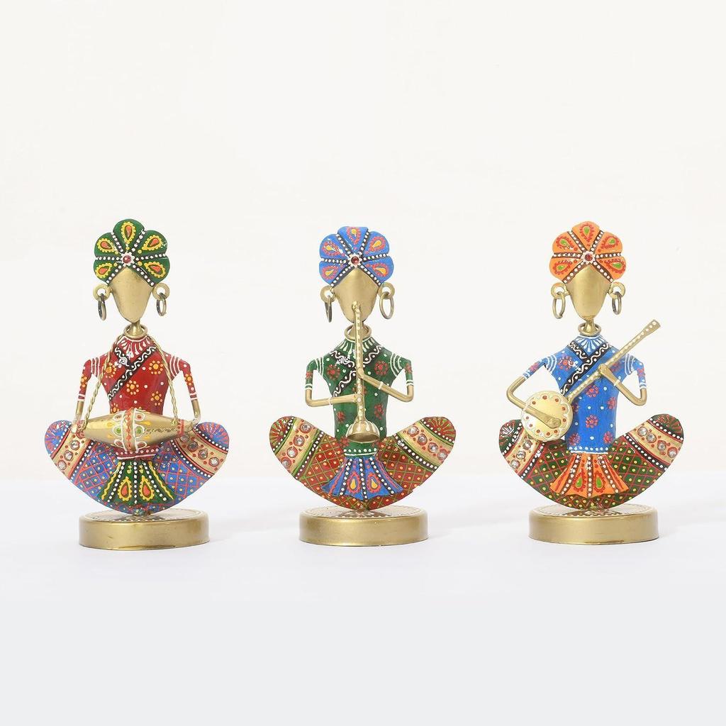Rajasthani Vintage Musician (Set of 3) | Handicraft Figurine | Home Decor Showpiece for Living Room | | Interior Decoration (Multicolor)