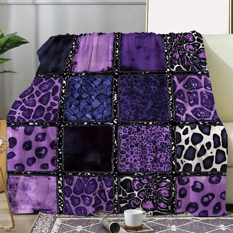 1PC Deluxe Flannel Blanket with Bright Purple Leopard Print Suitable Sofas Cars Offices Camping and Travel Ideal All Season Gift