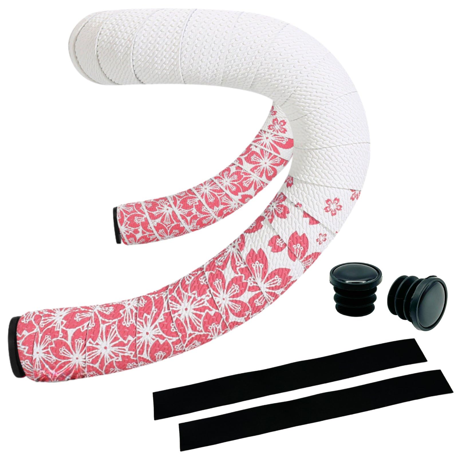 

MARUHADO Велосипедный руль Руль-баран для шоссейного велосипеда Комплект и с лентой с вишневым цветом на концах, (Лево право), Нескользящие заглушки, Узор, Белый/Розовый