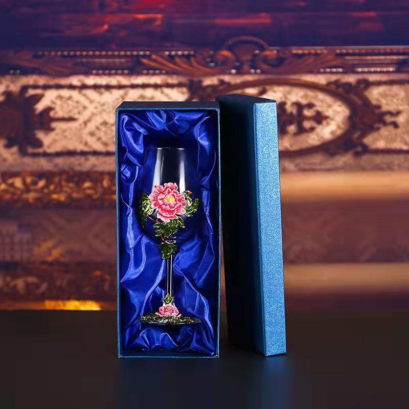 Superior Enamel Peony Glass Crystal Champagne Cup Set Goblet Glasses Glasses of Wine Wineglass Luxury Glass Cups Vintage Whiskey