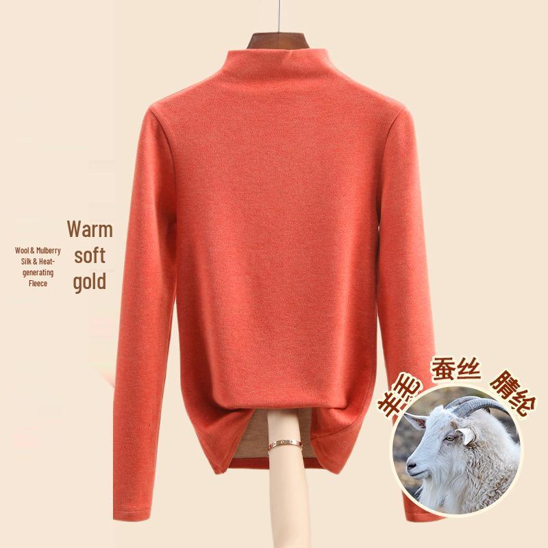 Women's Mulberry Silk Wool Fleece-Lined Warm Base Layer, Mid-High Neck, Autumn/Winter 2025 Collection