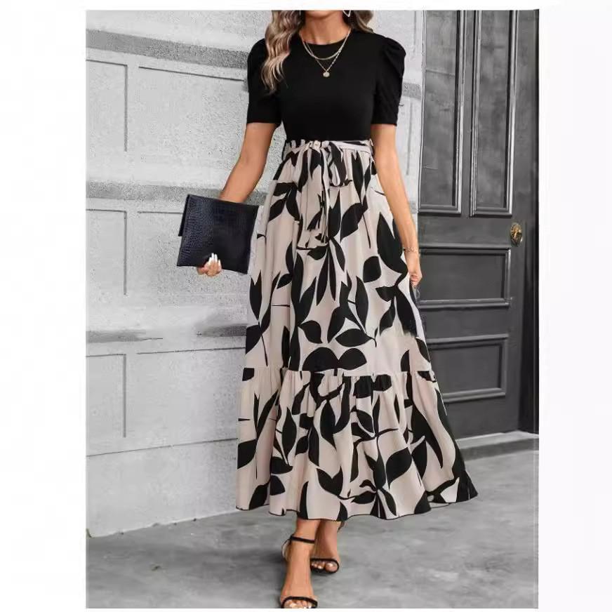 Floral Print A Line Dress With Short Sleeves For Spring Summer Casual Womens Wear
