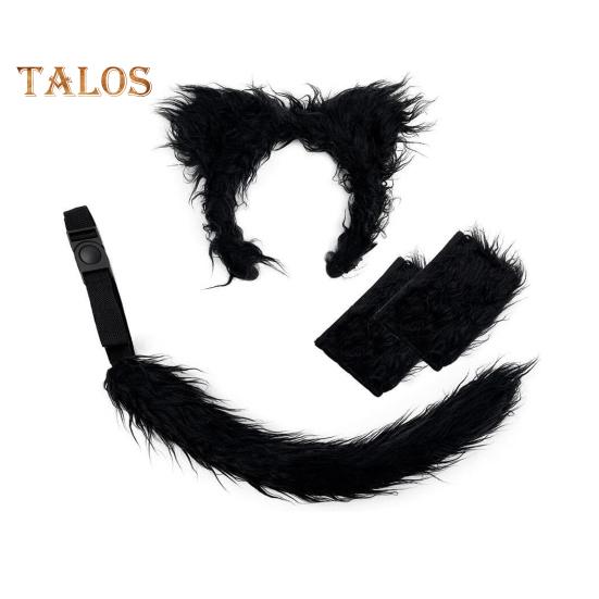 Wolf Ear Tail Set Realistic Design Plush Headband Gloves Tail Set Halloween Parties Role-Playing Accessories