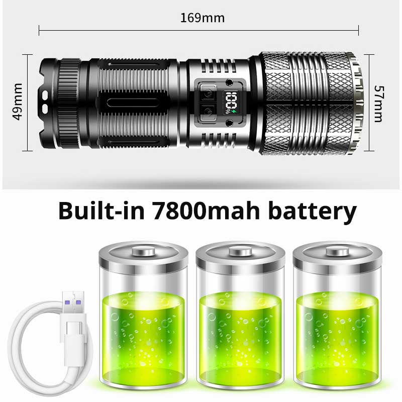 80W High Power Led Flashlights Rechargeable Tactical torch 7800mah Built-in Battery Light Emergency Spotlights Camping Lantern