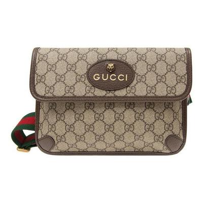 Gucci Neo Vintage Kolekce Plátěná a Kožená Směs Crossbody Ledvinka Zdobená Tygří Hlavou Malá Pánská Ebenově Hnědá