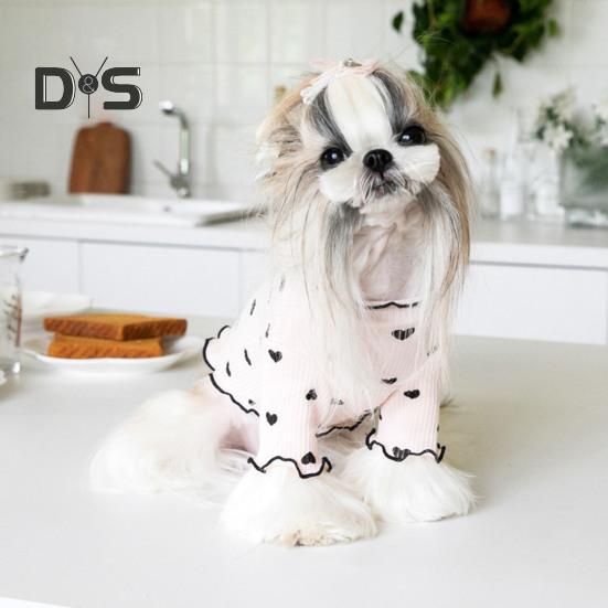 Haine pentru câini pentru câini de talie mică, mijlocie, pisici, vară, toamnă, cu imprimeu inimă, cămașă pentru cățeluș, mânecă lungă extensibilă, ținute pentru animale de companie pentru chihuahua schnauzer