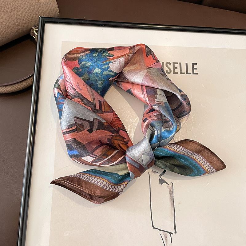 Beige Silk Silk Scarf Small Square Scarf Women's Versatile 111 Mulberry Silk Headband Small Silk Scarf Fashion Small Scarf with Shirt