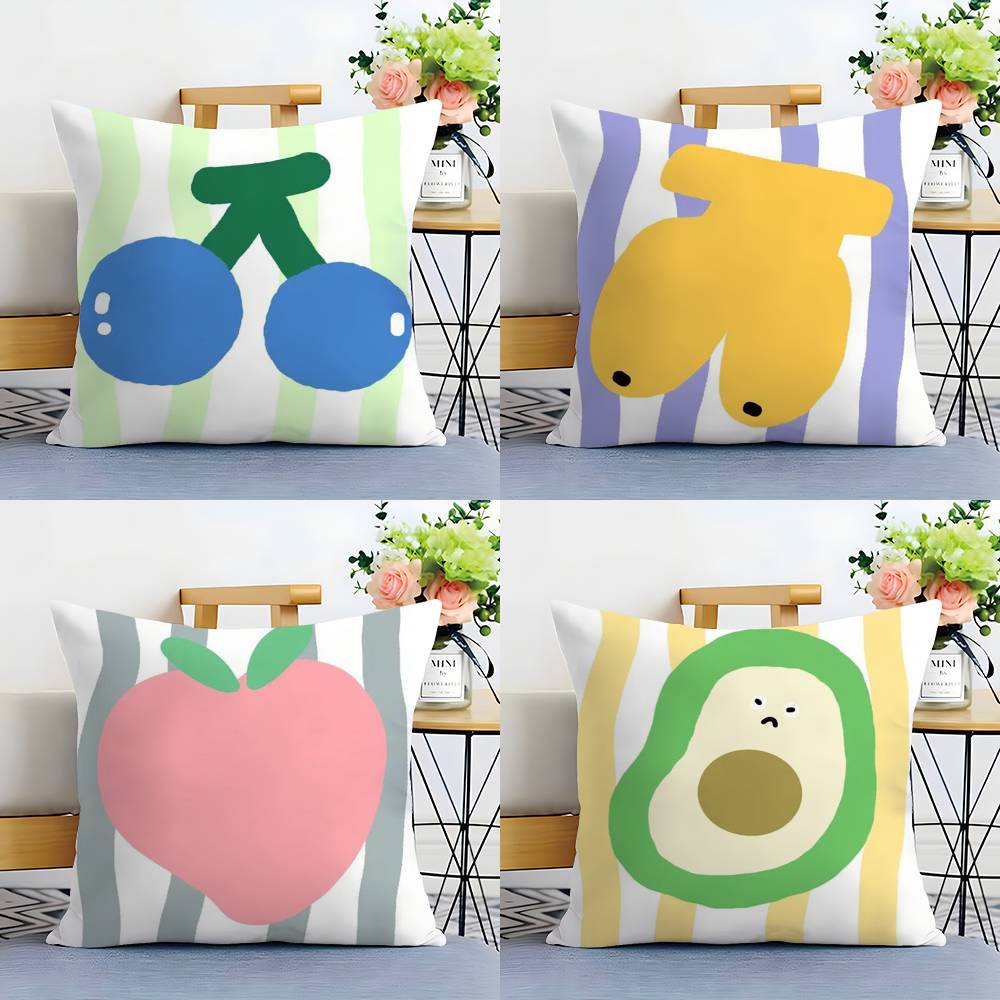 Cute Summer Fruit Pillow Case Sofa Living Room Bedroom Double-sided Printing Square Cushion Nap Time Cushion Cover