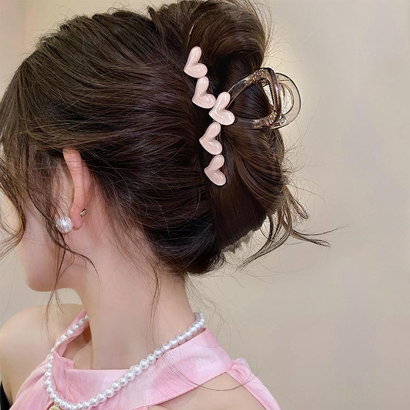 Jelly Heart Elegant Hair Claw Clip Acrylic Non Slip Strong Shark Hair Jaw Grab For Women Girls Summer Headdress Accessories