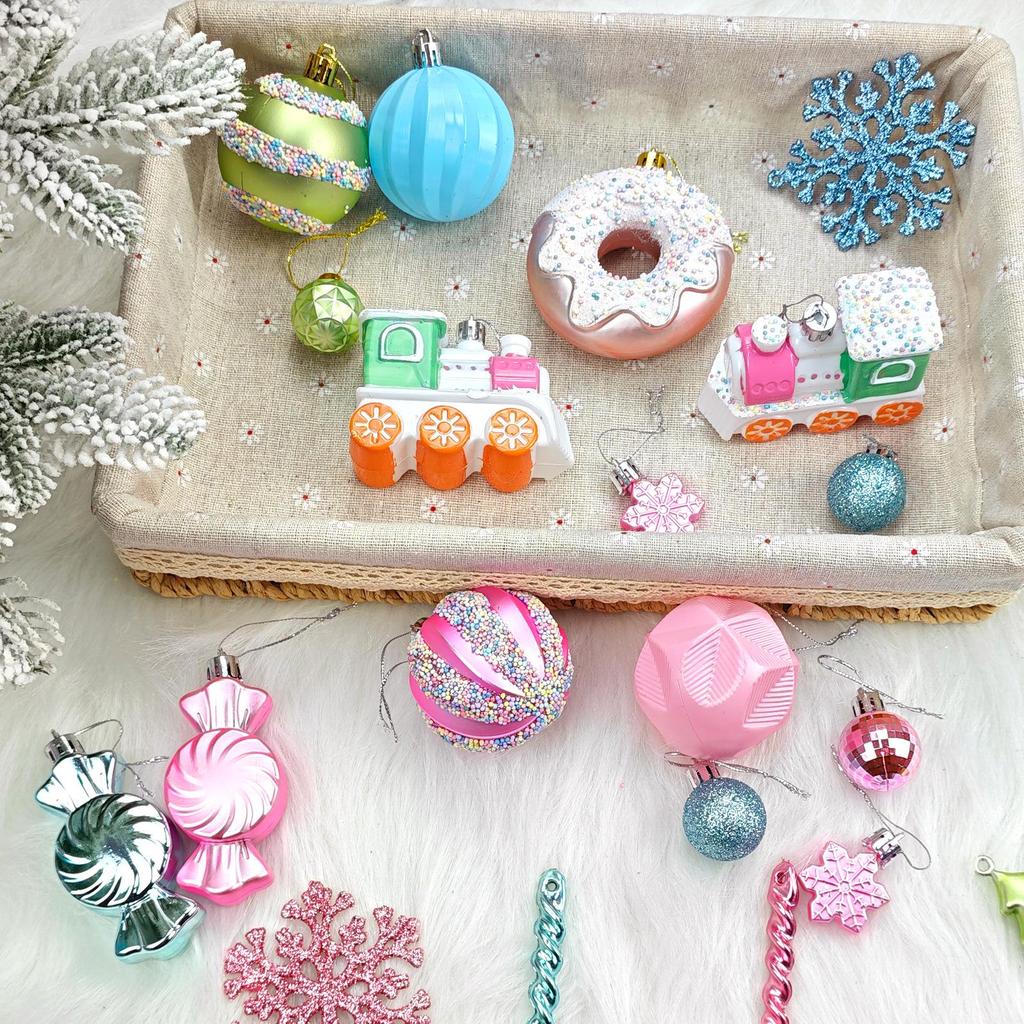 Rainbow Macaron Candy Color Christmas Ornament Set - Gift Box & Party Hanging Decorations