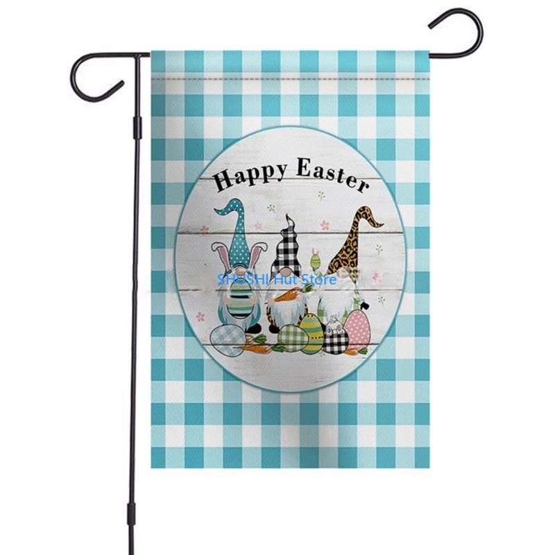 Home Garden Flag Colorful Cartoon Rabbit Gnomes Print Easter Non-Woven Yard for Banner Backdrop Party Deco D57B