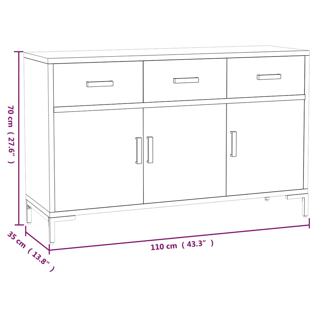 Sideboard Brown 110 x 35 x 70 cm Solid Pine Wood
